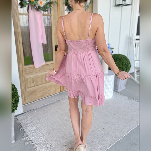 Heyson Blair Crochet Lace Trimmed Smoack Backed Tiered Dress - M - Picture 3 of 4